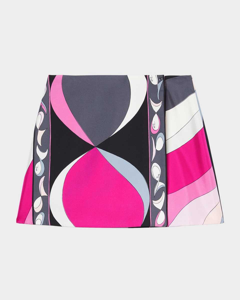 Pesci Print Silk Twill Mini Wrap Skirt